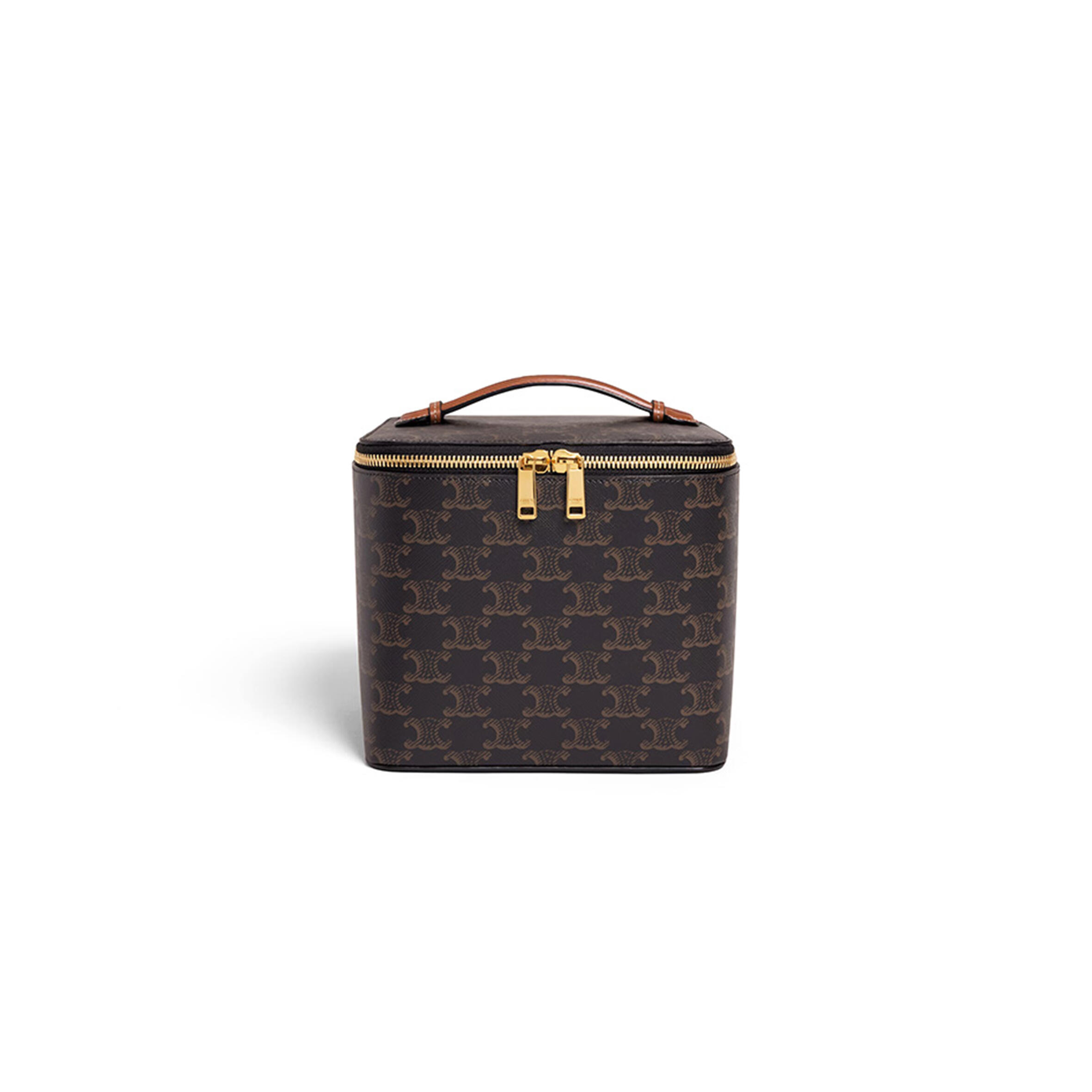 Ce1i*e square vanity case in triomphe canvas and calfskin 4m0942czj.04lu (18*14.5*15cm)